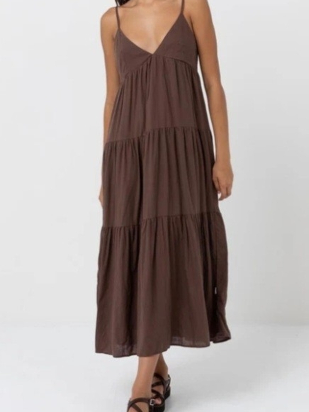 Rythym Classic Tiered Midi Dress - Chocolate